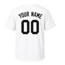 Load image into Gallery viewer, Lilac Blooms Milwaukee Baseball Jersey in Blossom White, back view with your name and number – custom block name and number with scallop-stripe sleeves