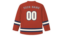 Load image into Gallery viewer, Lille Original Hockey Jersey in Flemish Brick Red, back view with your name and number