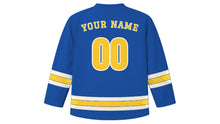 Load image into Gallery viewer, Lisbon Original Hockey Jersey in Azulejo Blue, back view with your name and number