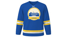 Load image into Gallery viewer, Lisbon Original Hockey Jersey in Azulejo Blue, front view – custom name and number
