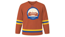 Load image into Gallery viewer, Lisbon Original Hockey Jersey in Terracotta, front view – custom name and number