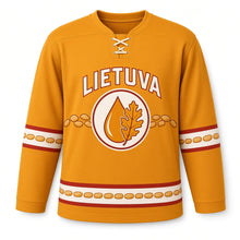 Load image into Gallery viewer, Lithuania Amber Road Original Hockey Jersey in Amber Honey, front view – custom name and number