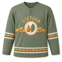 Load image into Gallery viewer, Lithuania Amber Road Original Hockey Jersey in Oak Sage, front view – custom name and number