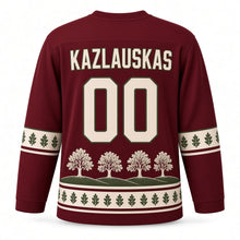 Load image into Gallery viewer, Lithuania Hill of Oaks Original Hockey Jersey in Folk Maroon, back view with your name and number
