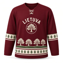 Load image into Gallery viewer, Lithuania Hill of Oaks Original Hockey Jersey in Folk Maroon, front view – custom name and number