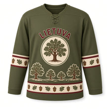 Load image into Gallery viewer, Lithuania Hill of Oaks Original Hockey Jersey in Oak Moss, front view – custom name and number