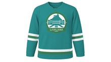 Load image into Gallery viewer, Ljubljana Original Hockey Jersey in River Teal, front view – custom name and number