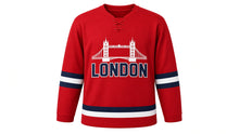 Load image into Gallery viewer, London Original Hockey Jersey in Red, front view – custom name and number