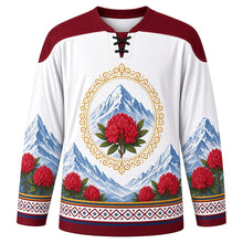 Load image into Gallery viewer, Losoong Original Hockey Jersey in Snow White, front view with themed artwork and clean crest