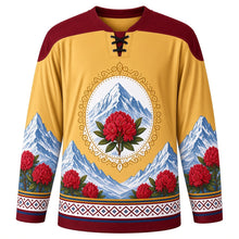 Load image into Gallery viewer, Losoong Original Hockey Jersey in Harvest Gold, front view with themed artwork and clean crest