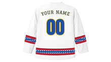 Load image into Gallery viewer, Louis Riel Day Original Hockey Jersey in White, back view with your name and number