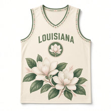 Load image into Gallery viewer, Louisiana Magnolia Bloom Original Basketball Jersey in Magnolia Cream, front view – custom name and number