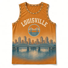 Load image into Gallery viewer, Louisville River Bridges Original Basketball Jersey in Bourbon Amber, front view – custom name and number