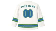 Load image into Gallery viewer, Lucerne Original Hockey Jersey in Edelweiss White, back view with your name and number