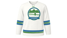 Load image into Gallery viewer, Lucerne Original Hockey Jersey in Edelweiss White, front view – custom name and number