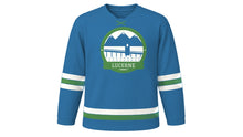 Load image into Gallery viewer, Lucerne Original Hockey Jersey in Lake Lucerne Blue, front view – custom name and number