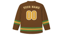 Load image into Gallery viewer, Lughnasadh Original Hockey Jersey in Harvest Brown, back view with your name and number