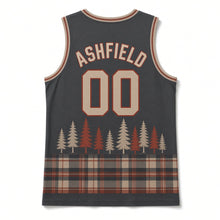 Load image into Gallery viewer, Lumberjack Plaid Original Basketball Jersey in Timber Charcoal, back view with your name and number