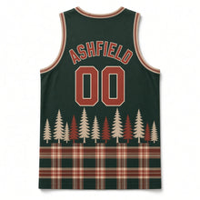 Load image into Gallery viewer, Lumberjack Plaid Original Basketball Jersey in Forest Green, back view with your name and number