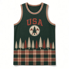 Load image into Gallery viewer, Lumberjack Plaid Original Basketball Jersey in Forest Green, front view – custom name and number
