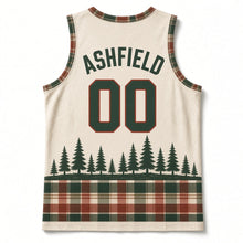 Load image into Gallery viewer, Lumberjack Plaid Original Basketball Jersey in Oatmeal, back view with your name and number