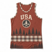 Load image into Gallery viewer, Lumberjack Plaid Original Basketball Jersey in Rust Red, front view – custom name and number