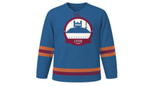 Load image into Gallery viewer, Lyon Original Hockey Jersey in Rhone Blue, front view – custom name and number