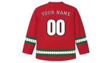 Load image into Gallery viewer, Madaraka Day Original Hockey Jersey in Red, back view with your name and number