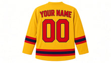 Load image into Gallery viewer, Madrid Original Hockey Jersey in Gold, back view with your name and number