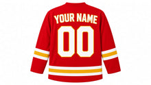 Load image into Gallery viewer, Madrid Original Hockey Jersey in Red, back view with your name and number