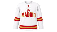 Load image into Gallery viewer, Madrid Original Hockey Jersey in White, front view – custom name and number