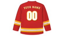 Load image into Gallery viewer, Mahavir Jayanti Original Hockey Jersey in Red, back view with your name and number