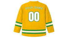 Load image into Gallery viewer, Mahavir Jayanti Original Hockey Jersey in Saffron Yellow, back view with your name and number