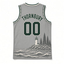 Load image into Gallery viewer, Maine Lighthouse Coast Original Basketball Jersey in Driftwood Gray, back view with your name and number