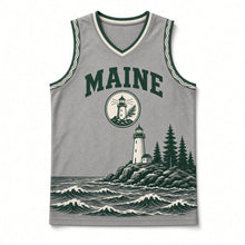 Load image into Gallery viewer, Maine Lighthouse Coast Original Basketball Jersey in Driftwood Gray, front view – custom name and number
