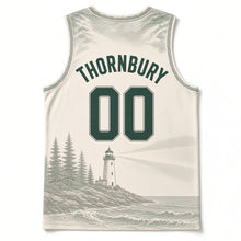 Load image into Gallery viewer, Maine Lighthouse Coast Original Basketball Jersey in Harbor Fog, back view with your name and number