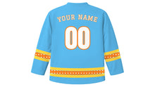 Load image into Gallery viewer, Makar Sankranti Original Hockey Jersey in Sky Blue, back view with your name and number