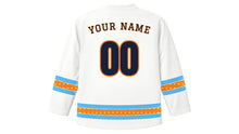 Load image into Gallery viewer, Makar Sankranti Original Hockey Jersey in White, back view with your name and number