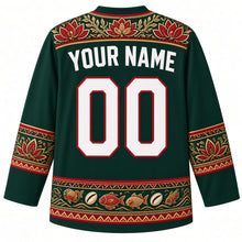Load image into Gallery viewer, Maldives Original Hockey Jersey in Deep Reef Green, back view with your name and number – liyelaa lacquerwork yoke and reed-weave sleeve bands
