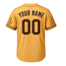 Load image into Gallery viewer, Malt House Heritage Milwaukee Baseball Jersey in Golden Barley, back view with your name and number – barley-patterned sleeves and yoke