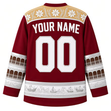 Load image into Gallery viewer, Malta Original Hockey Jersey in Harbour Crimson, back view with your name and number – bizzilla lace yoke and gallarija balcony sleeve bands