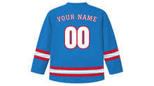 Load image into Gallery viewer, Malta Independence Day Original Hockey Jersey in Mediterranean Blue, back view with your name and number