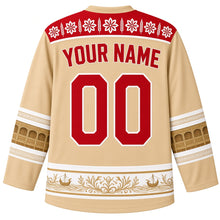 Load image into Gallery viewer, Malta Original Hockey Jersey in Honey Limestone, back view with your name and number – bizzilla lace yoke and gallarija balcony sleeve bands