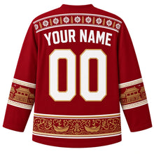 Load image into Gallery viewer, Malta Original Hockey Jersey in Valletta Red, back view with your name and number – bizzilla lace yoke and gallarija balcony sleeve bands