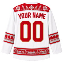 Load image into Gallery viewer, Malta Original Hockey Jersey in Lace White, back view with your name and number – bizzilla lace yoke and gallarija balcony sleeve bands