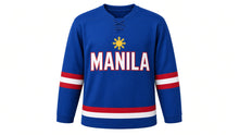 Load image into Gallery viewer, Manila Original Hockey Jersey in Blue, front view – custom name and number