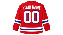 Load image into Gallery viewer, Manila Original Hockey Jersey in Red, back view with your name and number