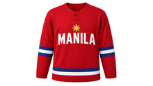 Load image into Gallery viewer, Manila Original Hockey Jersey in Red, front view – custom name and number