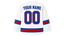 Load image into Gallery viewer, Manila Original Hockey Jersey in White, back view with your name and number