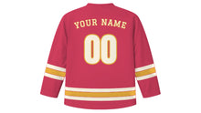 Load image into Gallery viewer, Maputo Original Hockey Jersey in Capulana Red, back view with your name and number